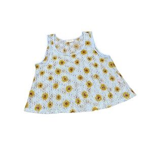 Women's Sheer Lace Sunflower Crop Top Icy Blue Yellow Floral Summer Top Bohemian
